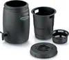 A black plastic fertilizer tank with a tap, a removable inner basket, and a lid, displayed on a white background. Podgląd zdjęcia produktu