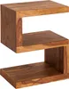 A wooden side table with a modern, angular design. Produktbild-Vorschau