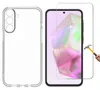 A clear, studio-style shot of a phone case and screen protector set, presented on a white background. The phone case is transparent, showcasing its flexible TPU material and cutouts for the camera lenses. A screen protector is positioned next to it, with a Produktbild-Vorschau