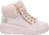A white high-top sneaker boot with cream-colored fur lining and gold accents. Produktbild-Vorschau