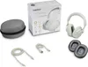 A collection of white Medion headphones and accessories laid out on a white background. Produktbild-Vorschau
