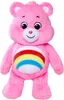 A pink Care Bear plush toy with a rainbow on its belly, standing against a white background. Produktbild-Vorschau