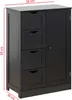 A black wooden cabinet with four drawers and one door, shown from the front with dimensions indicated. Podgląd zdjęcia produktu