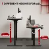 Two standing desks are shown at different heights, illustrating the adjustable range. Náhled obrázku produktu