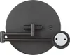 A black LED cosmetic mirror with an adjustable arm, shown from the back with a separate mounting plate. Produktbild-Vorschau