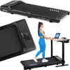 A collage of images showing a treadmill, a close-up of its display, and a woman using it with a standing desk. Náhled obrázku produktu