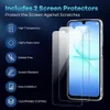 A graphic displaying a smartphone with screen protectors and feature callouts. Produktbild-Vorschau