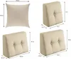 A collage of different sizes and orientations of a cream-colored wedge pillow, with dimensions indicated. Produktbild-Vorschau