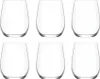 Six clear glasses arranged in two rows of three on a white background. Voir les images du produit