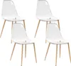 Four transparent chairs with wooden legs arranged in a studio setting. Náhled obrázku produktu