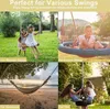A collage of four images showing different types of swings and a hammock, with text overlays indicating their use. Produktbild-Vorschau