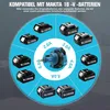 A circular diagram showing various Makita 18V batteries and their compatibility with a central pipe cleaning machine, along with amperage ratings. Podgląd zdjęcia produktu