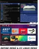 A split image showing a TV interface with a channel list and program guide on top, and a grid of application icons on the bottom. Produktbild-Vorschau