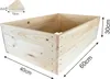 A wooden raised garden bed with dimensions indicated by measurement lines and text. Produktbild-Vorschau