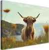 Leinwandbild Highland-Kuh auf einer Wiese 120x80 Feeby Grün Produktbild-Vorschau 1