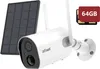 A white outdoor security camera with a solar panel and a 64GB SD card. Náhled obrázku produktu