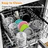 Several ice cream containers and lids are placed in a dishwasher rack. Produktbild-Vorschau