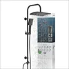 A black shower system is shown with water spraying from the showerhead, next to its packaging. Anteprima dell’immagine prodotto