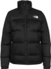 A black puffer jacket with a white logo on the chest. Produktbild-Vorschau