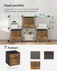 A modular storage unit with fabric boxes, showing dimensions and color options. Produktbild-Vorschau