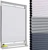 A white pleated blind is shown installed in a window, with a sample strip of different colored blinds to the right. Produktbild-Vorschau