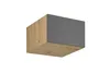 A single kitchen cabinet module with a wood-grain finish on the sides and bottom, and a matte gray front panel, is shown against a white background. Produktbild-Vorschau