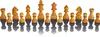 A collection of wooden chess pieces arranged in a line on a white background. Podgląd zdjęcia produktu