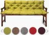 A wooden bench with a green tufted cushion, with color swatches below. Produktbild-Vorschau