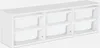 A white storage unit with six white plastic bins, arranged in two rows of three. Produktbild-Vorschau