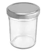 A clear glass jar with a silver lid, isolated on a white background. Produktbild-Vorschau