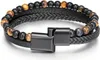 Tigerauge-Armband aus mehrlagigem Leder, Schwarz, 21 cm Produktbild-Vorschau 3