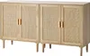 A light wood sideboard with rattan woven doors and four legs, shown against a white background. Anteprima dell’immagine prodotto