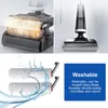 Collage showing a wet dry vacuum cleaner's roller brush mechanism, the vacuum cleaner itself, and replacement roller brushes with water splashing. Anteprima dell’immagine prodotto