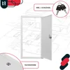 A white revision door is shown open, with blueprints in the background. There are also images of keys and a lock. Produktbild-Vorschau