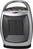 A silver and black portable electric heater with a handle and controls on top. Voir les images du produit