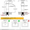 Diagrams and specifications for a bathroom faucet, including dimensions and sink compatibility. Náhľad obrázku produktu