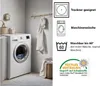 A laundry room scene with a washing machine and care symbols. Produktbild-Vorschau
