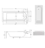 Technical drawings and a product image of a bathtub. Produktbild-Vorschau