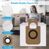 A woman is in the background using her phone, while the foreground shows a product packaging with features highlighted. Produktbild-Vorschau