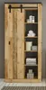 A wooden cabinet with sliding doors and shelves displaying towels and toiletries. Produktbild-Vorschau