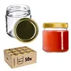 A collage of glass jars, a box of jars, and a single jar filled with red liquid. Produktbild-Vorschau