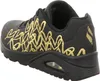 A side view of a black Skechers sneaker with gold graffiti-style heart designs. Voir les images du produit