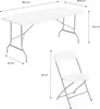 A diagram showing the dimensions of a folding table and a folding chair. Anteprima dell’immagine prodotto