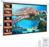 A projection screen displaying a sea turtle in an underwater scene, with feature callouts on the left and accessories at the bottom right. Voir les images du produit