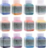 A grid of 12 small bottles of acrylic paint, each with a label. Anteprima dell’immagine prodotto