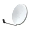 A white satellite dish with a gray arm and black connector, isolated on a white background. Produktbild-Vorschau