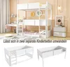 A white bunk bed is shown in a room with a desk and a nightstand. Below the bunk bed, two separate beds are displayed. Podgląd zdjęcia produktu
