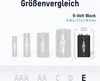 A size comparison chart showing different battery sizes, including a 9-volt block battery. Produktbild-Vorschau