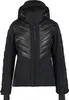A black women's ski jacket with quilted chest panels and a hood, presented front-on against a white background. Produktbild-Vorschau