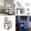 A collage of images showcasing a vanity table with LED lighting and a stool, presented in different settings and compositions. Náhled obrázku produktu